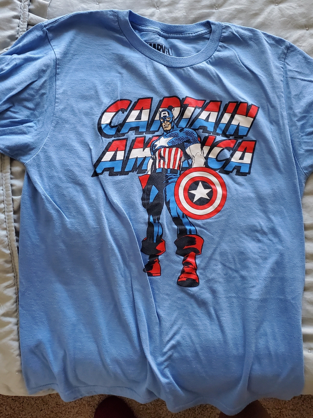 Marvel Captain America Tee - Light Blue with Red, White & Blue Graphic